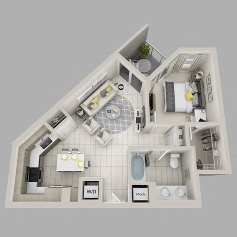 Floor plan for 1 bed, 1 bath, 700 sqft